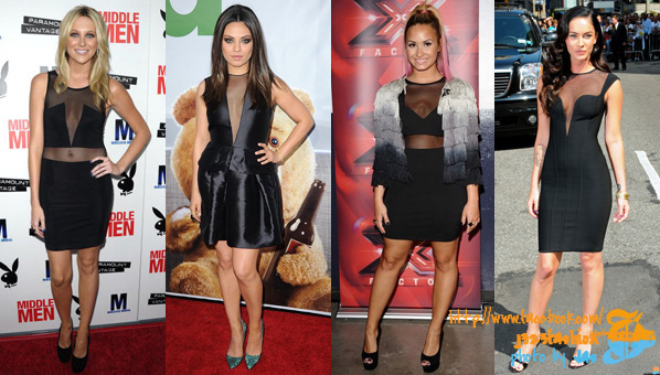 Celebrities-Black-Sheer-Panel-Dresses