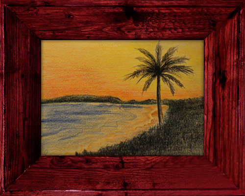 》學生色鉛風景_有椰子樹的海景