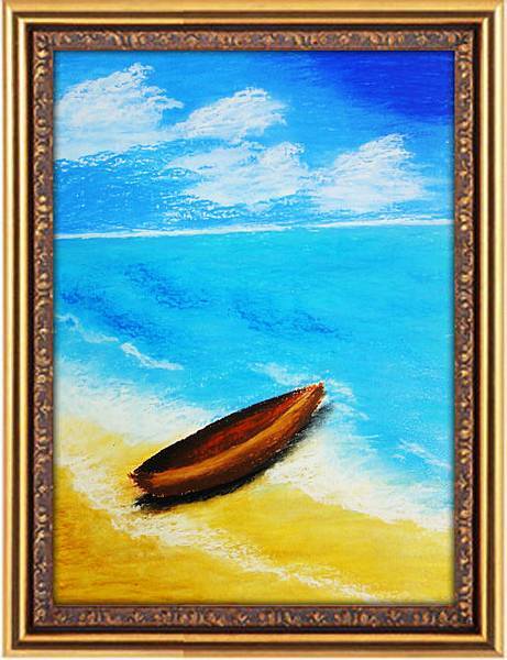 》學生油性粉彩作品_ 海灘上的小船 》學生油性粉彩作品_ 海灘上的小船