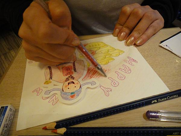 》學生鋼珠筆+色鉛新年卡製作過程(7)