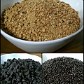 「花生巧克力饅頭」原料: 1.研磨花生粉粒。 2.巧克力米。 3.巧克力豆。