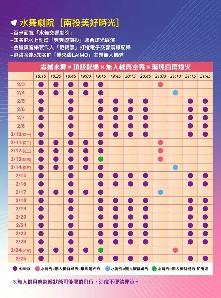 燈會水舞+頂級配樂+無人機高空秀+百萬煙火...活動節目時間表