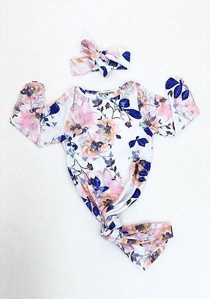 Blue Floral Printed Two Pieces Kids Crawl Suit -.jpg