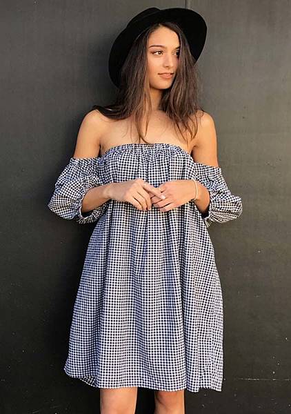 1Off Shoulder Sexy Short Sleeves Mini Tartan Dress.jpg