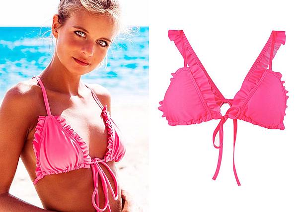 990886Pink Tie Front Ruffle Trim Bowknot Bikini Top 1.jpg