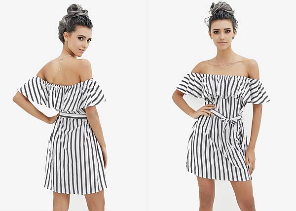 4152Women Fashion Off Shoulder Stripe Dress 1.jpg